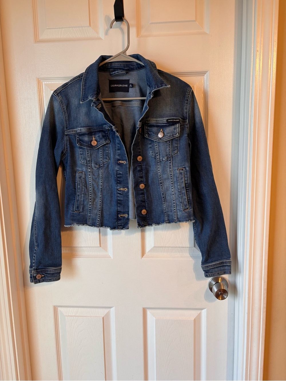 Calvin Klein Blue Denim Crop Jacket Size Medium